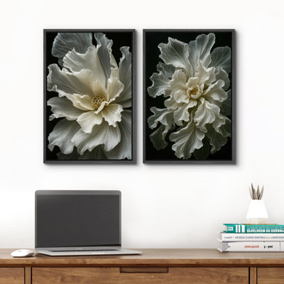 Flowers Wall Art Framed Canvas Print Set of 2 Bedroom Wall Decoration
