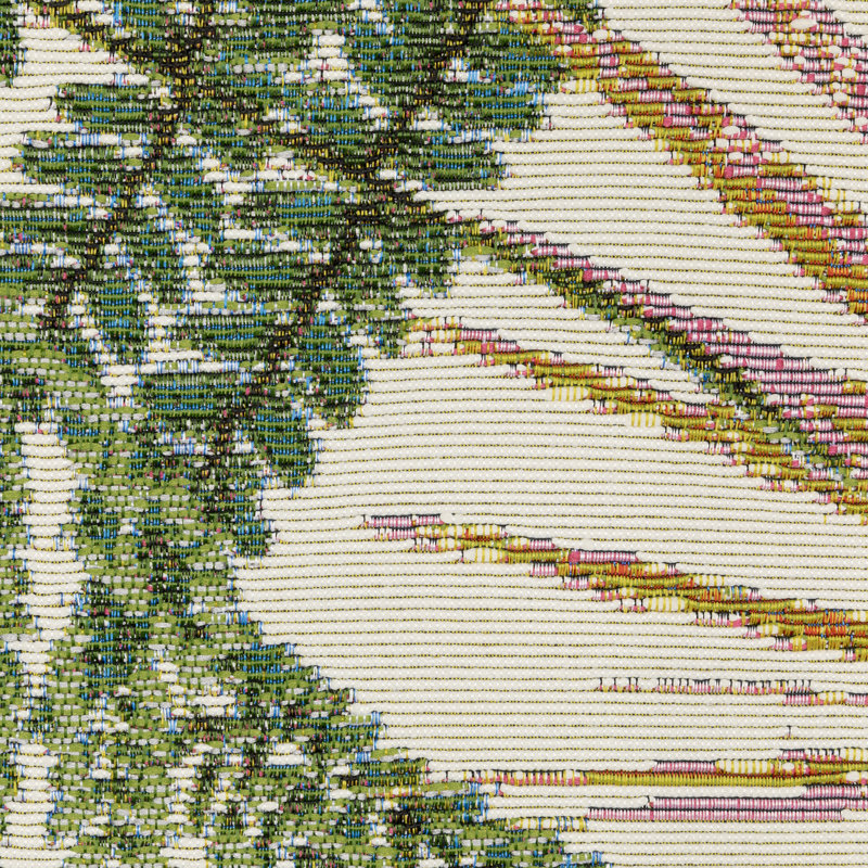 Arjay Layered Tropical Leaves Green/ Ivory Indoor-Outdoor Rug, Rectangle 7'10" x 10'