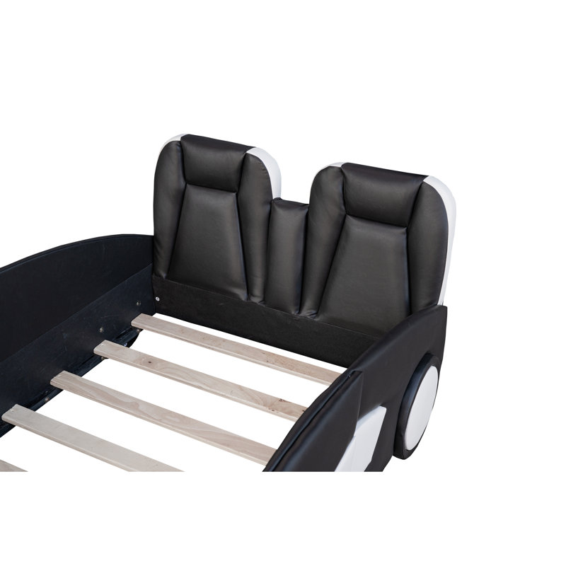 Twin Size Race Car-Shaped Platform Bed With Wheels, Black