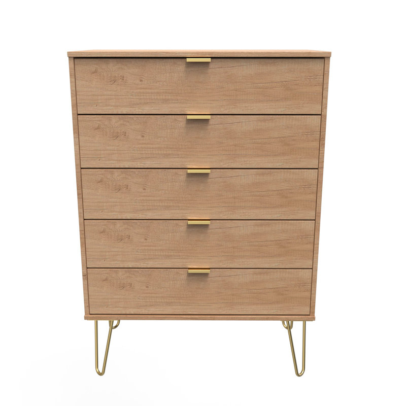 Turah 77cm W 5 - Drawer Chest of Drawers, Brown