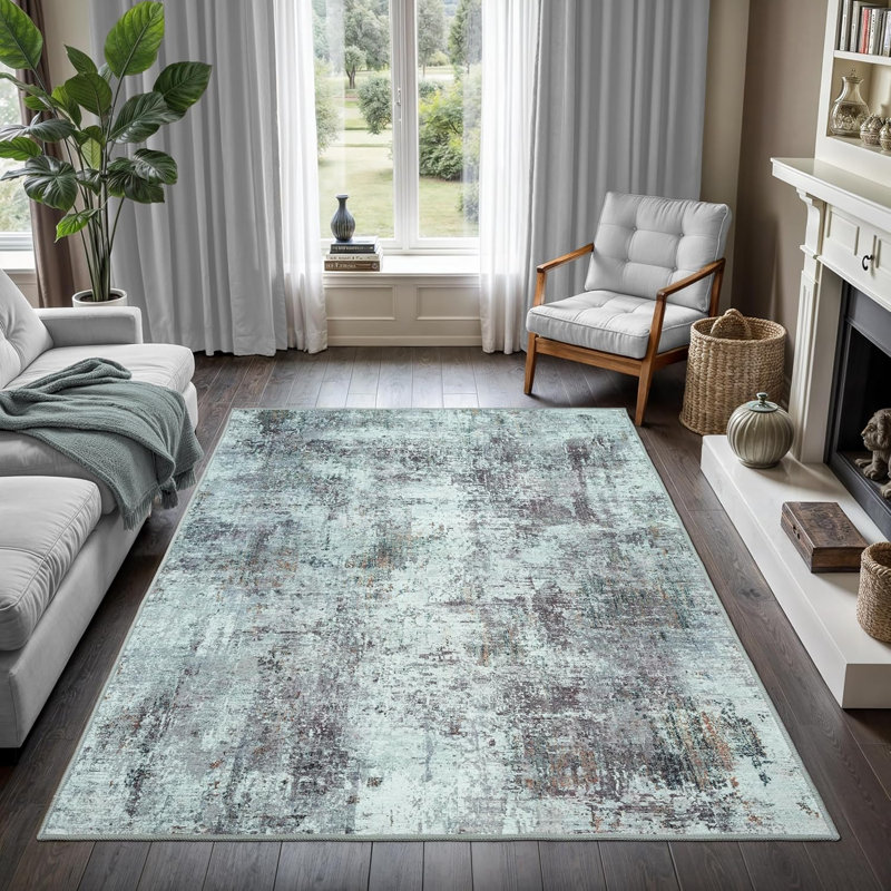 Tapis gris contemporain tissé à plat résistant aux taches et résistant aux taches GLN Rugs, Rectangle 5 pi x 7 pi