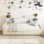 Lit plateforme simple tapissier avec rangement et tiroirs, beige