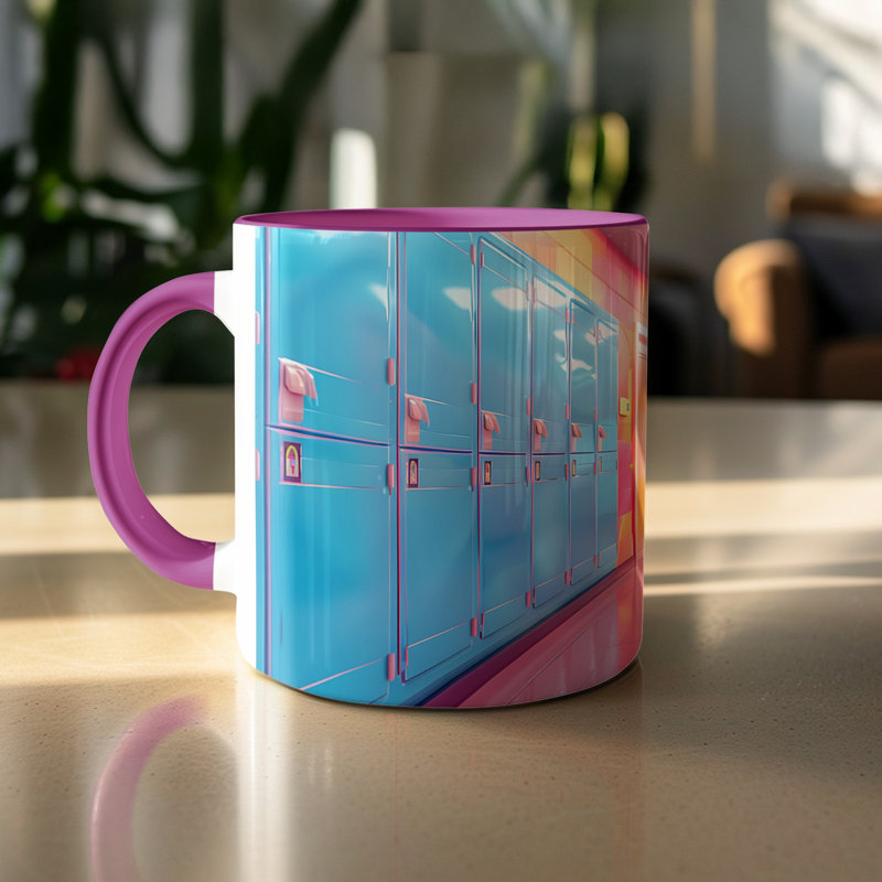 Kids Drawing Style 11oz Accent Mugs – Ceramic Coffee Cup with a Purple Handle and Interior
