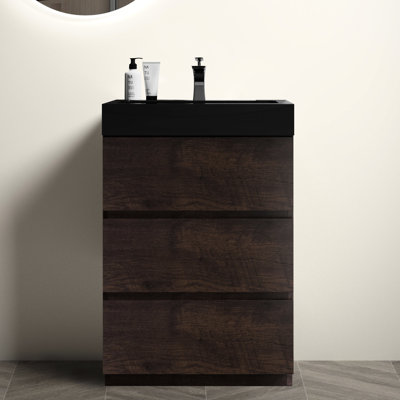 Walnut Bathroom Vanity - 24", Freestanding, Max Drawer Storage 24" Walnut, Silent & Smooth, Large