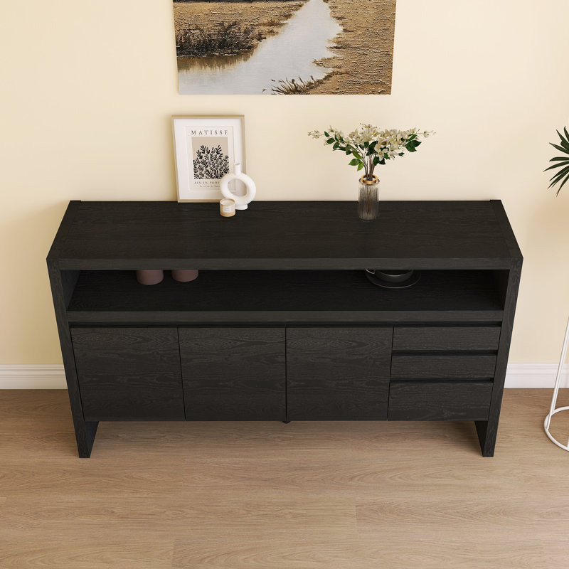 Buffet 3 portes avec 3 tiroirs, Noir
