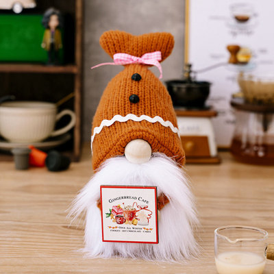 Ornement de gnome de Noël brun, gnome en peluche tricotant un chapeau en bois, ornement de gnome de Noël