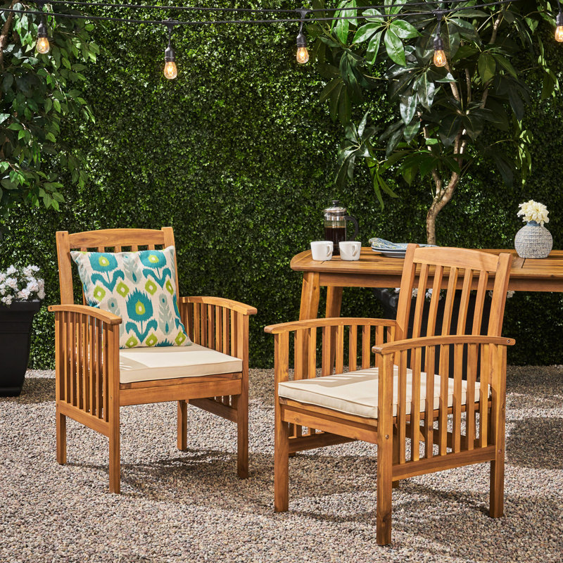 2Pcs Chaises de salle à manger d'extérieur en bois avec coussins et chaise d'extérieur 2Pcs Temps doux, Brun