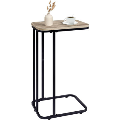 C Shaped End Table, Small Side Table For Sofa And Bed, Couch Table That Slides Under, Tall Tv Tray Table For Living Room, Bedroom, Metal Frame, Black