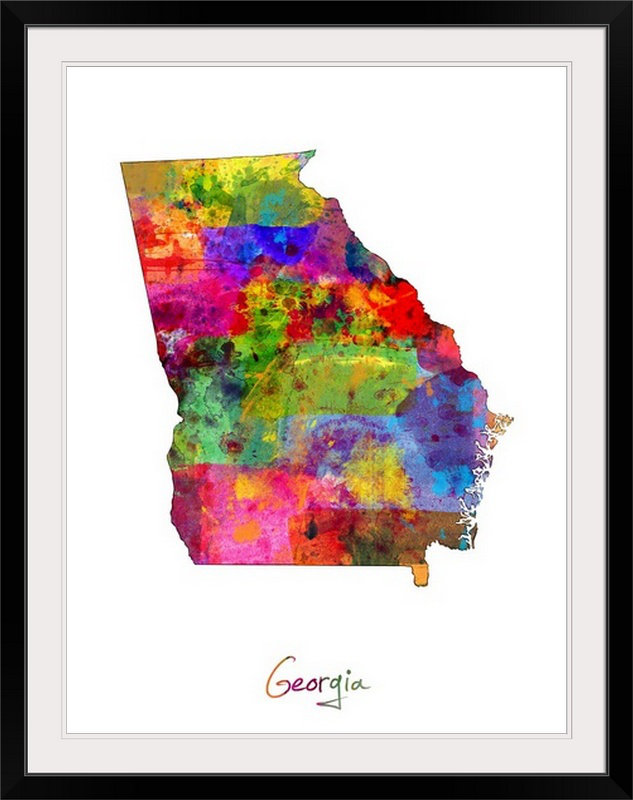Francy «Georgia Map» par Abarca, impression, Cadre noir, H 24 po x l 20 po x P 1 po