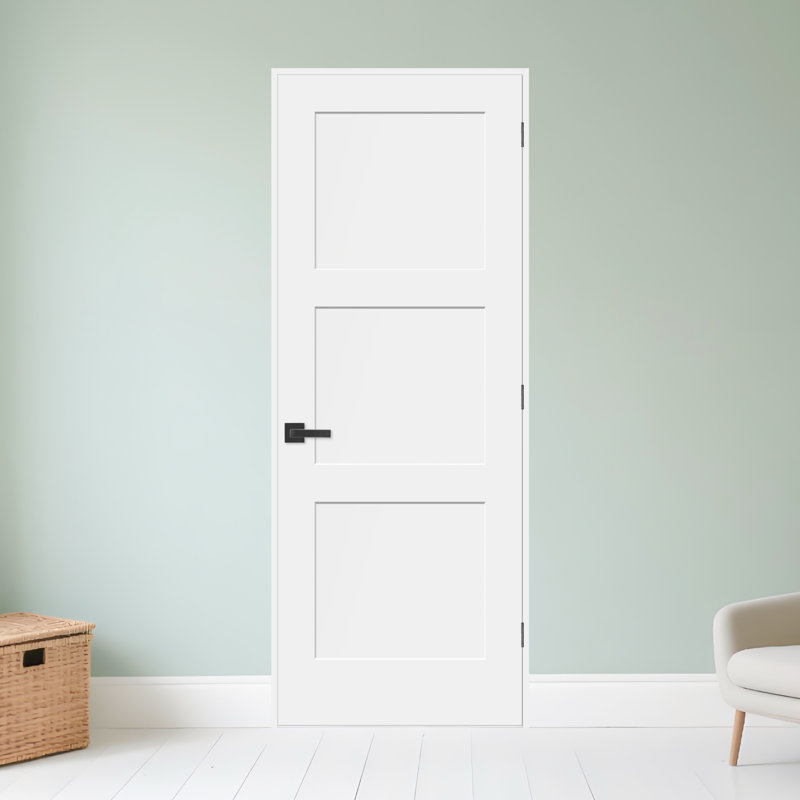 (Avec serrure et trou de charnière) Porte intérieure en bois massif apprêté à 3 panneaux, 34 po x 80 po, Oui