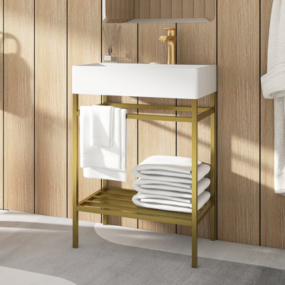 Ensemble de meuble-lavabo autoportant 24 po avec lavabo en céramique et console de salle de bain 24 po