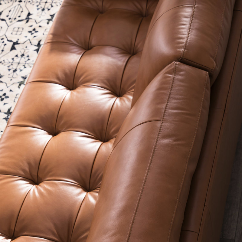 Cuir de style Mid-Century, 3 pieds en bois massif, finition cognac avec 3 pieds