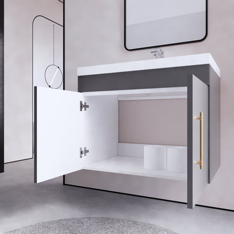 Ensemble de meuble-lavabo mural simple 30 po Foushee, gris, 30"