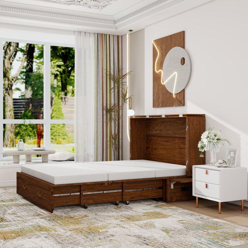 Armoire de rangement avec lit escamotable Murphy, matelas inclus