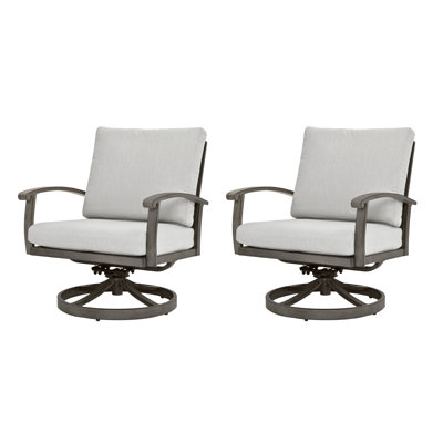 Nettleton 2-Piece Aluminum Outdoor Patio Swivel Chairs With Light Gray Cushions