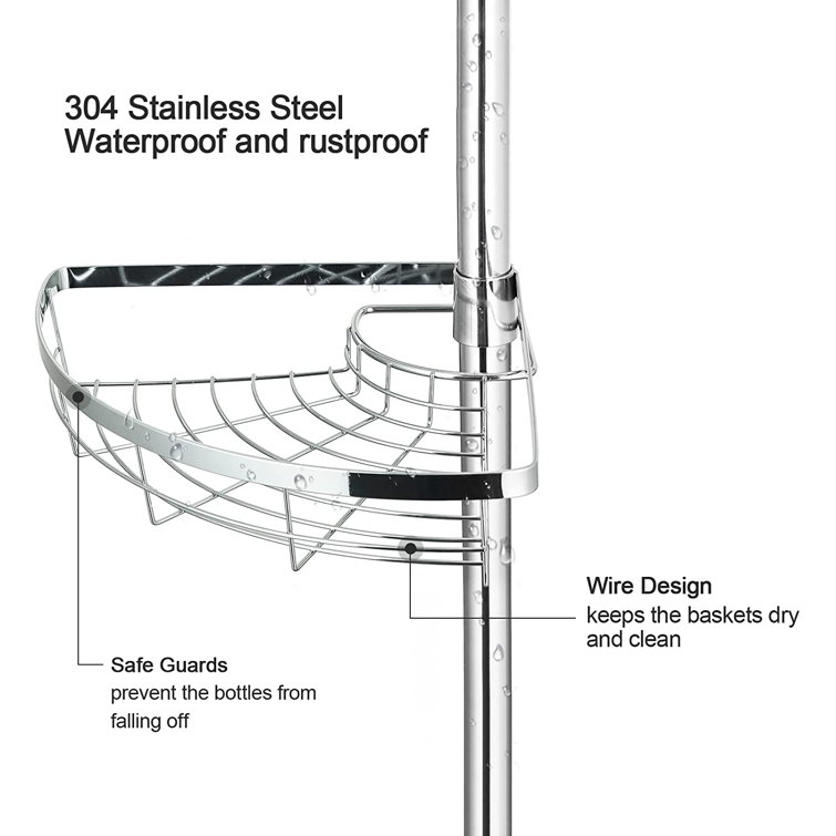 Luegene Tension Pole Stainless Steel Shower Caddy Rebrilliant