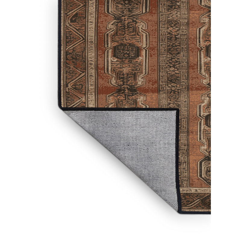 Tapis art déco brun lavable à la machine, Rond 7 pi