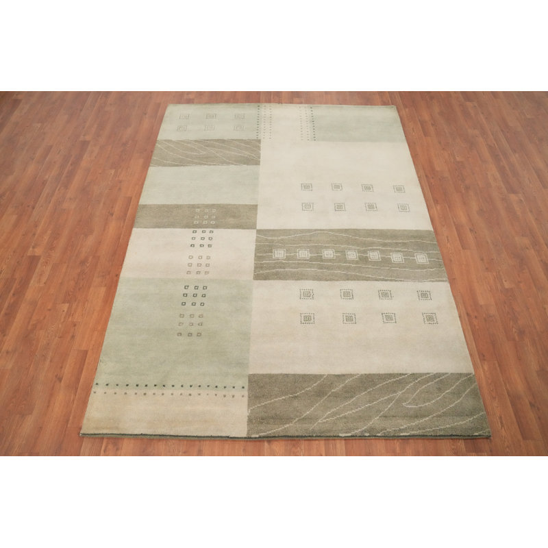 Tapis moderne géométrique de style Gabbeh 6 x 8 avec motif de tons terreux