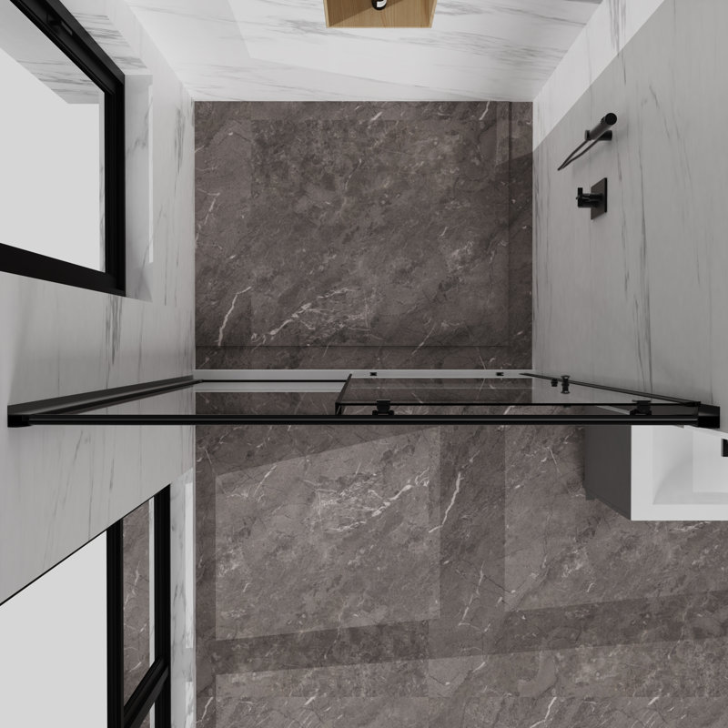 48" W X 72" H Single Sliding Framed Shower Door In Matte Black ,1/5" Clear Tempered Glass