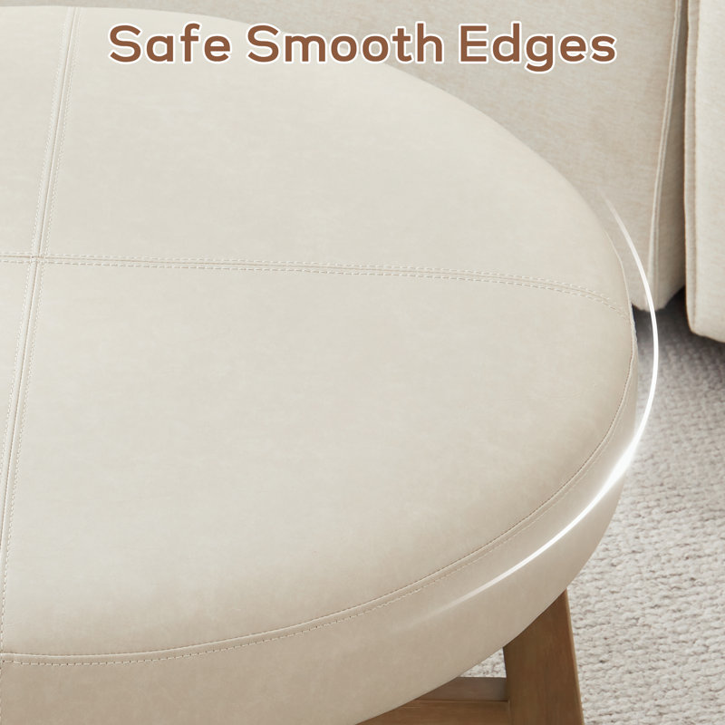 33.1" Round Leather Coffee Table, Beige