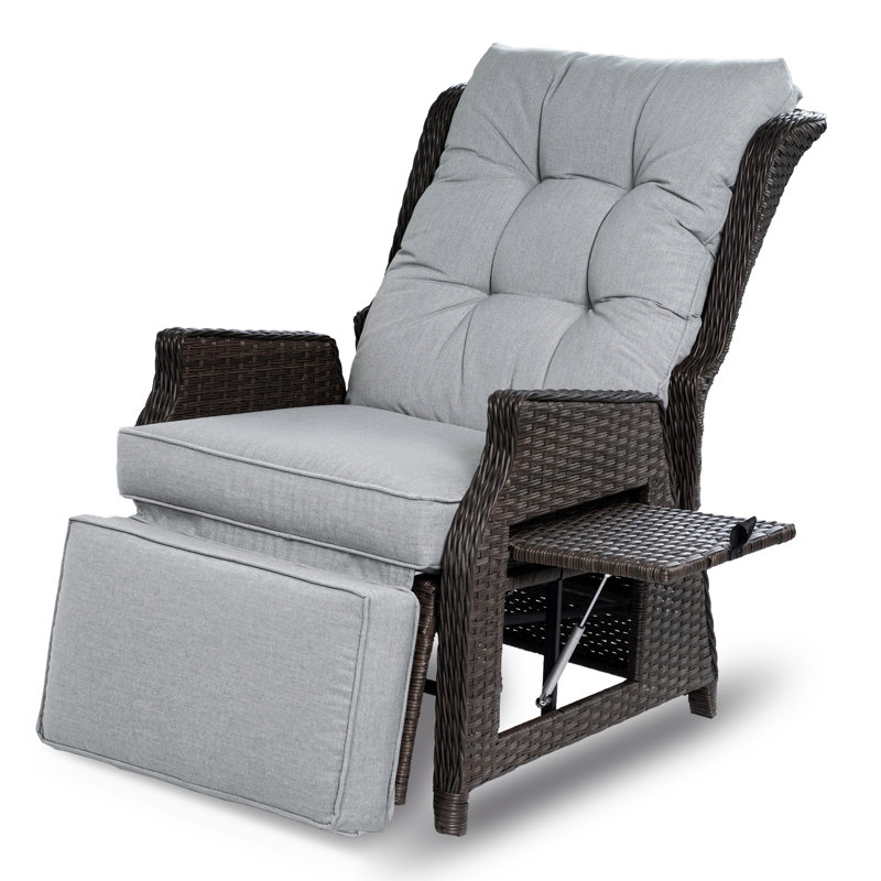 1 fauteuil d'extérieur en osier avec dossier et repose-pieds réglables 1 pièce, Gris clair
