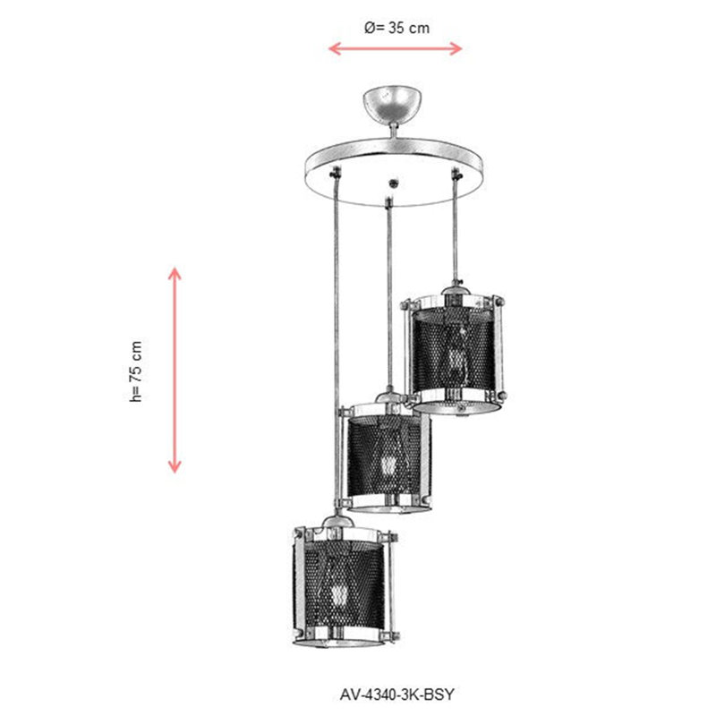 Luminaire suspendu tambour à 3 lumières, Blanc / noir