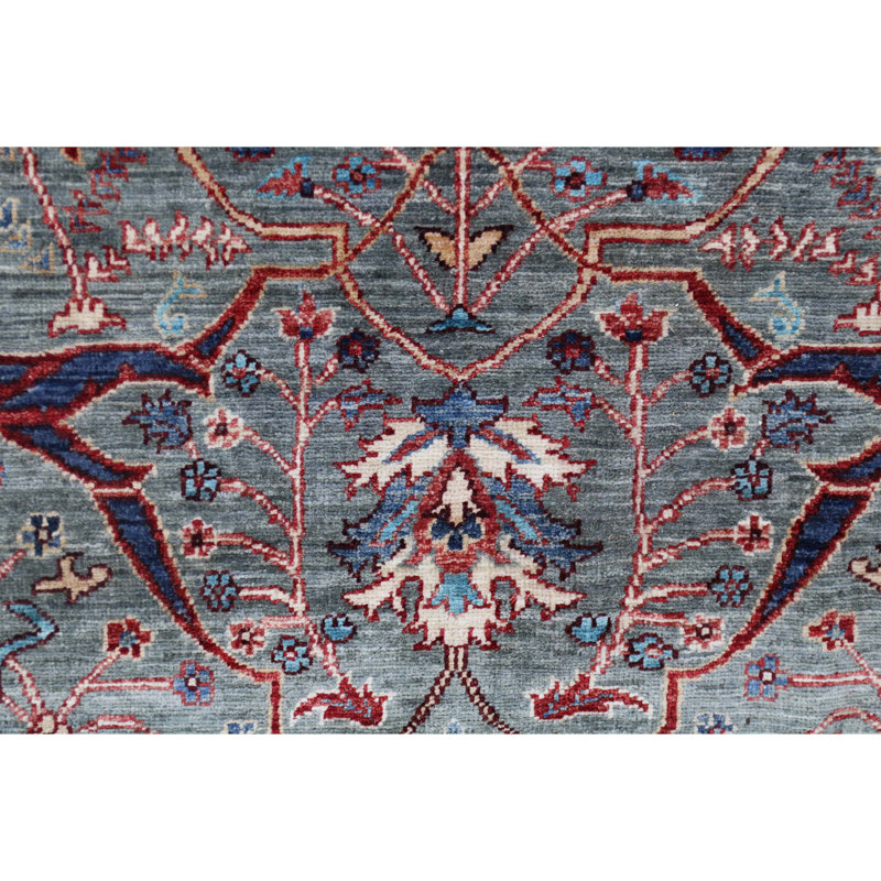 Tapis gris et bleu marine noué à la main de haute qualité