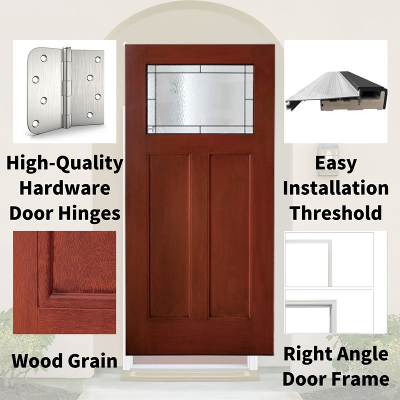 Fibreglass Exterior Entry Front Door With All-Weather Design & Pre-Drilled Installation, Right Hand