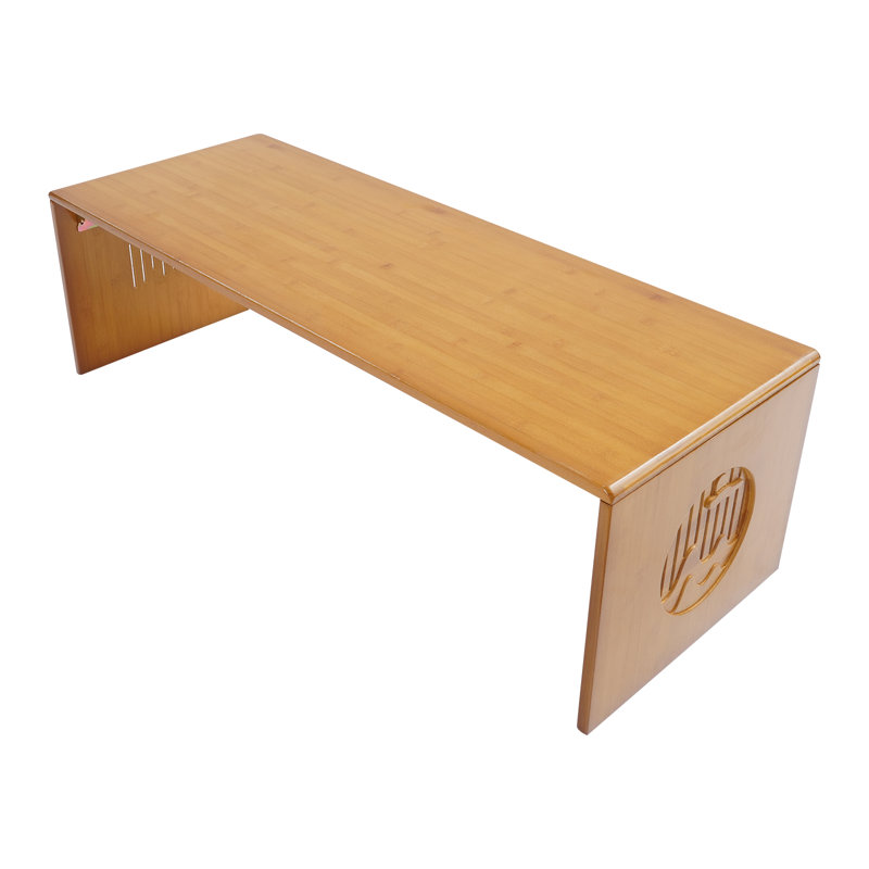 Foldable Floor Table With Chinese Landscape Carving, 11.80" H x 39.40" L x 14.60" W 