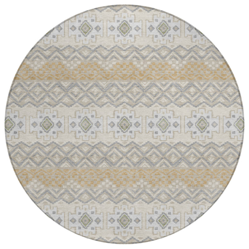 Machine Washable Indoor/Outdoor Chantille ACN2760 Striped Rug, Beige, 8' Round
