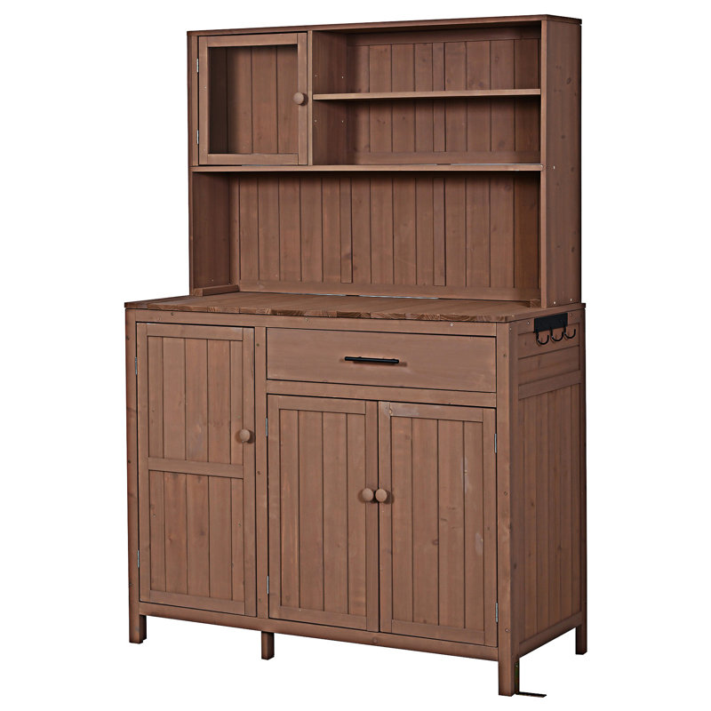 Banc de rempotage avec poste de travail en bois, Brun
