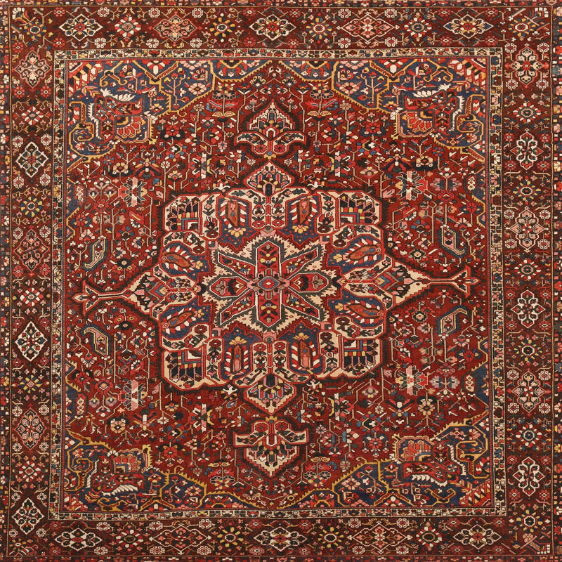 Tapis oriental multicolore tissé à la machine Oriental, Carré 4 pi