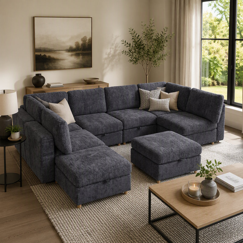 Canapé modulaire modulaire, canapé convertible avec rangement, ensemble de canapé pliant multifonctionnel en tissu, canapé 8 places (gris)