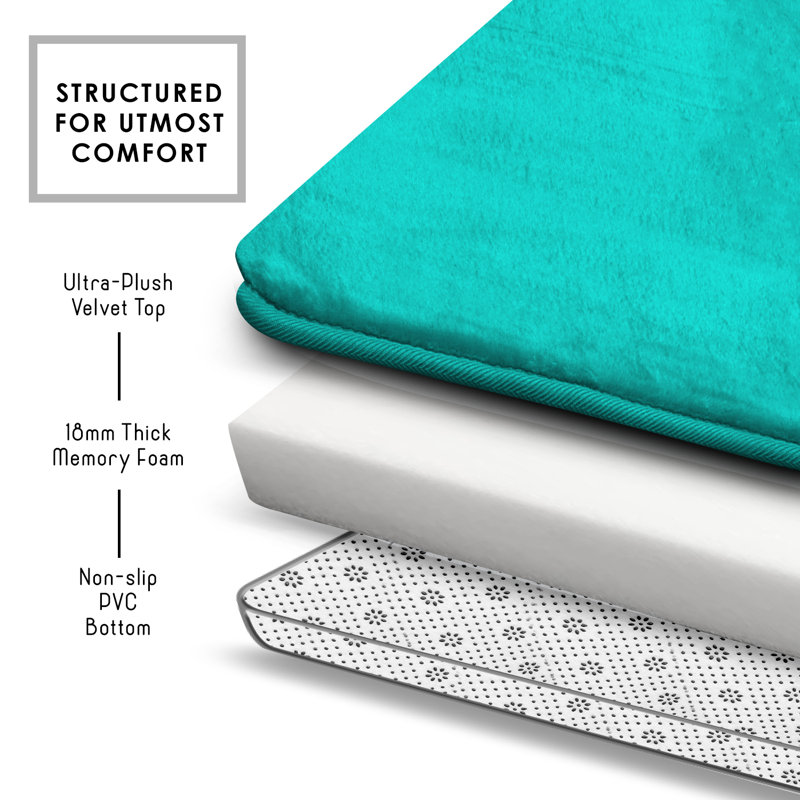Aighan 3 Piece Ultra Soft and Absorbent Memory Foam Bath Rug Set with Non-Slip Backing, Teal
