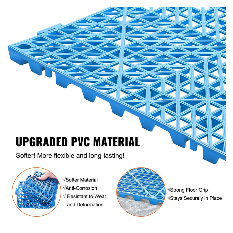 Carreaux de sol en PVC bleus à drainage emboîtable (paquet de 55) - Tapis antidérapants pour salle de bain, cuisine et piscine