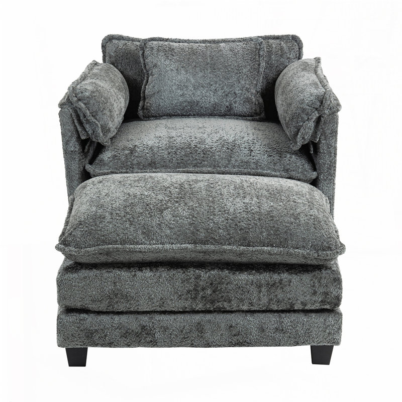 Fauteuil club avec repose-pieds Boucle, Gris foncé
