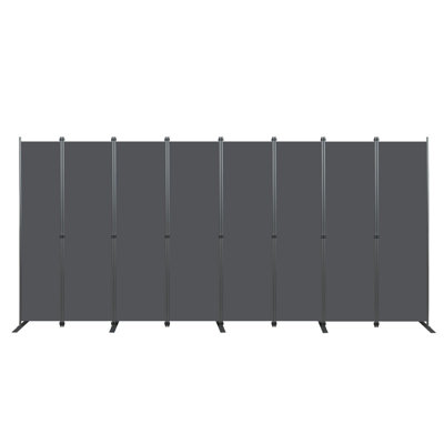 Paravent 8 panneaux - l 159 po x H 71 po pour espace intérieur, structure métallique robuste et cloison autoportante en tissu de polyester pour la chambre à coucher, le bureau et le salon - noir et gris