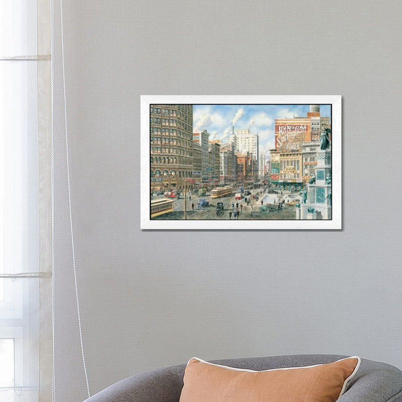 Detroit Looking North On Woodward by Stanton Manolakas - Print on Canvas, 152.5 cm H x 101.5 cm W, White Floater Framed