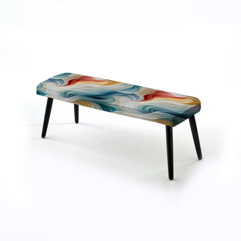 White And Blue Marble Wave - Marble Upholstered Black Bench