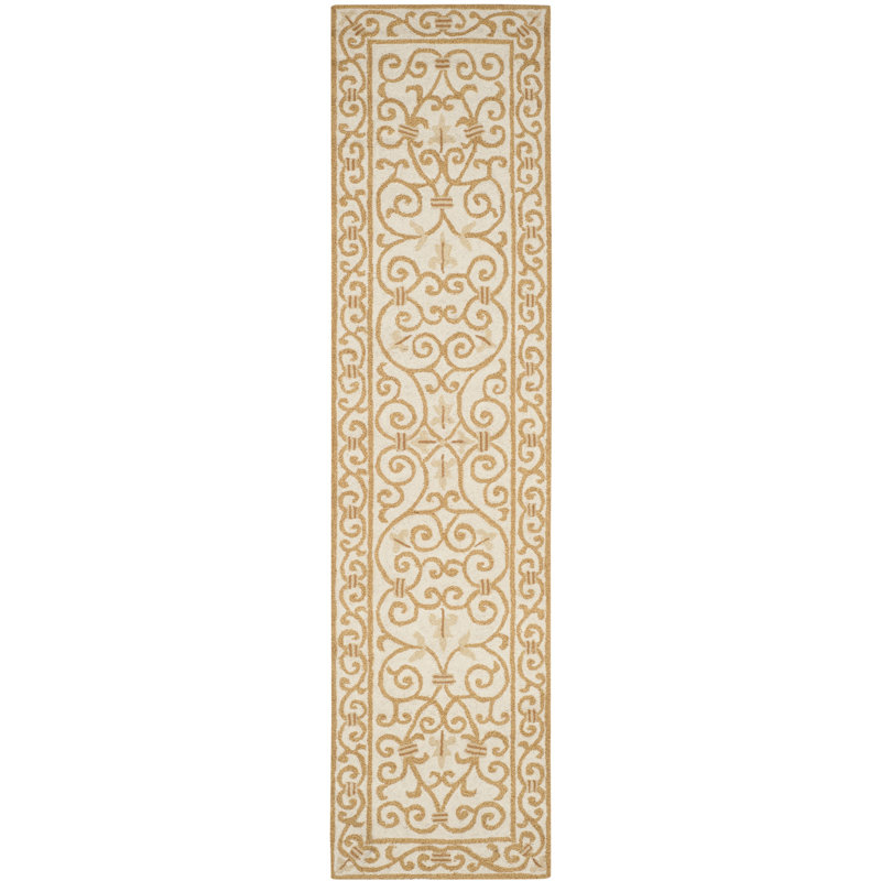 Bissette Hand Hooked Wool Pile Oriental Rug, Runner 2'6" x 12'