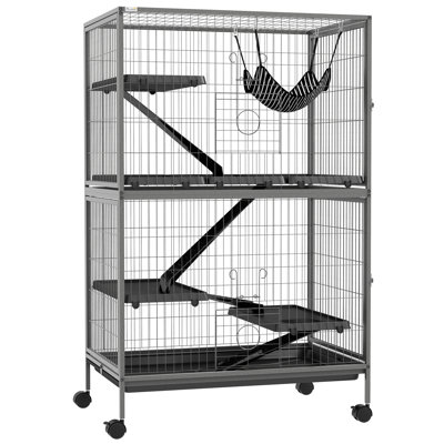50" 5-Tier Small Animal Cage with Hammock and 4 Doors, 31.5" L x 20.5" W x 50.5" H, Heavy-Duty Steel Wire Ferret Chinchilla Cage with Rolling Wheels and Removable Tray, Grey, 1 Piece