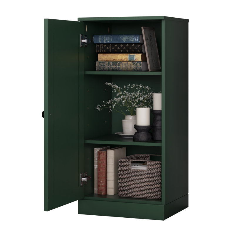 100% Solid Wood 3-Shelf Bookcase with Solid Door and Adjustable Shelves, Green