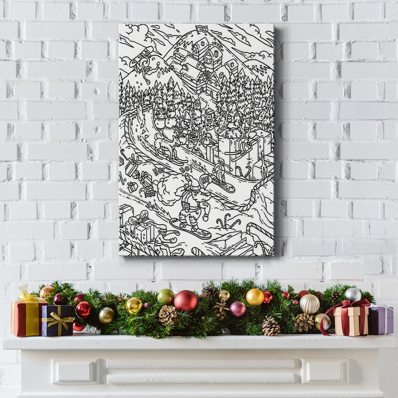 Snowboard Santa sur impression sur toile, H 18 po x l 12 po x P 1,5 po