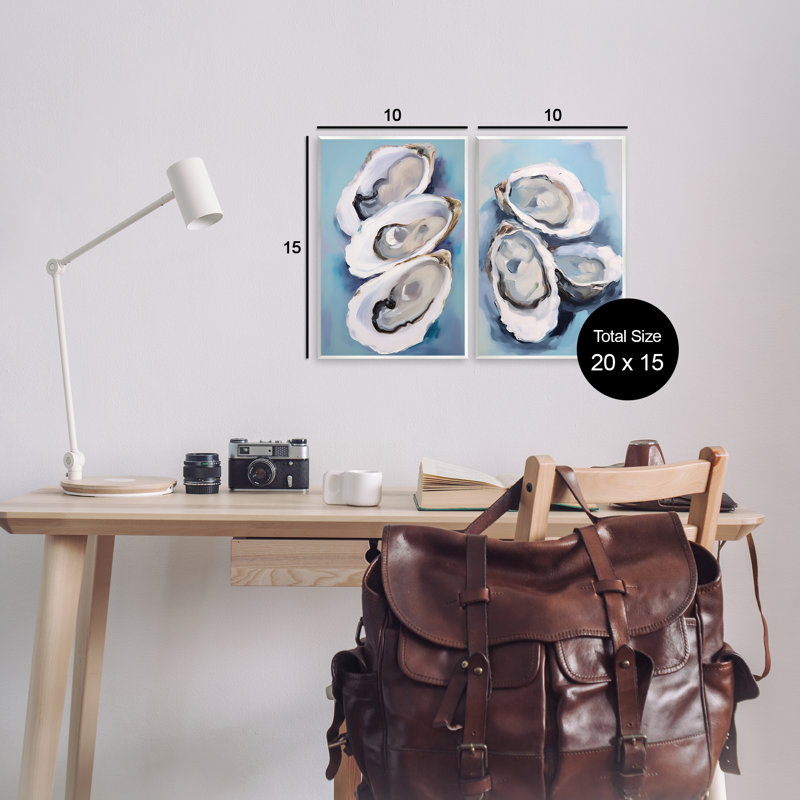 «Trio Half Shell Oysters», ensemble de 2 plaques murales par Petal Prints Design, H 15 po x l 10 po