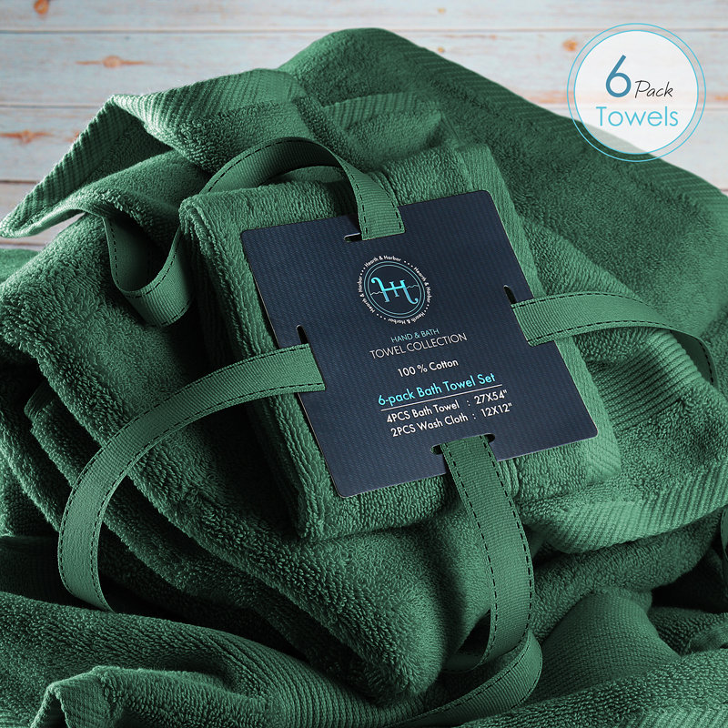 Ensemble de serviettes 6 pièces 100% coton Danni-Leigh., Vert forêt, Ensemble de 6 serviettes de bain