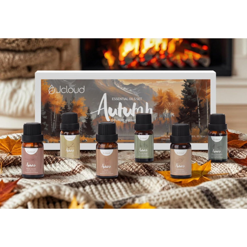 Huiles essentielles d'automne pour diffuseurs pour la maison, ensemble de cadeaux pour huiles parfumées d'automne, incl. Huiles de diffuseur aromathérapie à la vanille noire, à la cannelle et au santal - Parfums épicés, boisés et orientaux, 6 * 10 