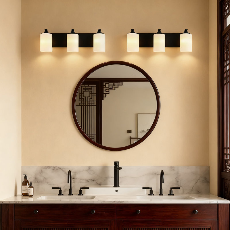 Luminaire de meuble-lavabo moderne à 3 lumières avec abat-jour en verre blanc laiteux, applique murale noire mate pour éclairage de miroir de salle de bain, emplacement humide pour utilisation intérieure