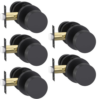 Black Closet Door Knobs, Zinc Alloy Matte Black Passage Door Knob, Door Knobs Interior for Hallway, Closets, Heavy Duty Round Ball (5 Pack)