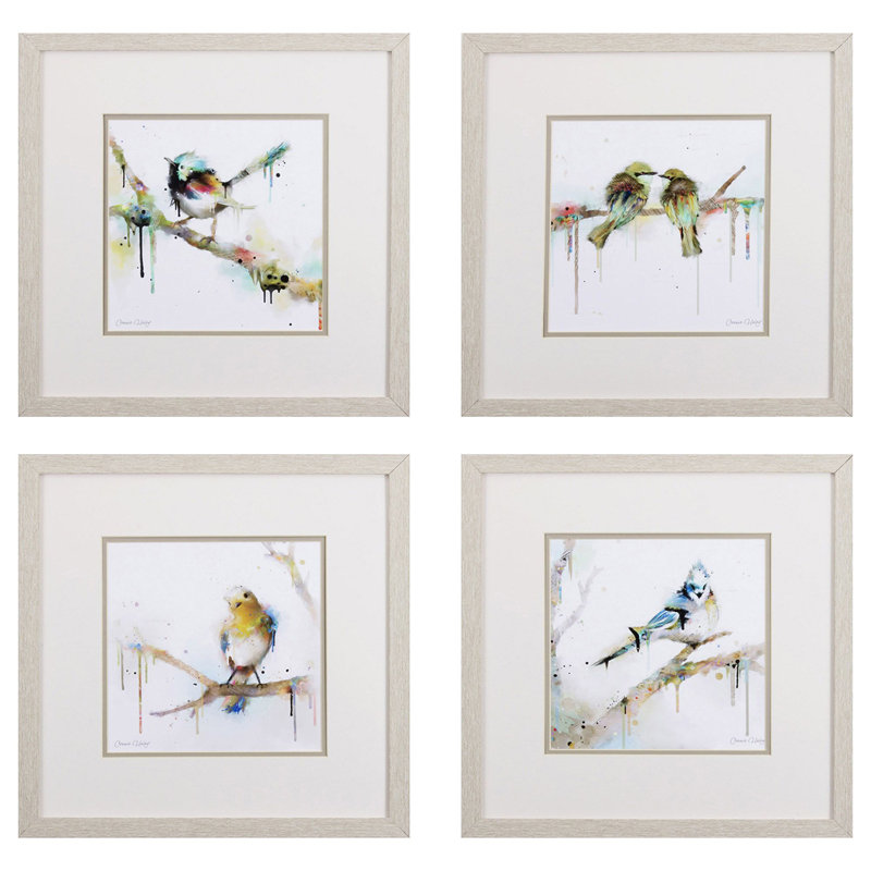 " Birds On Branch " by Haley 4 - Pieces Painting Print