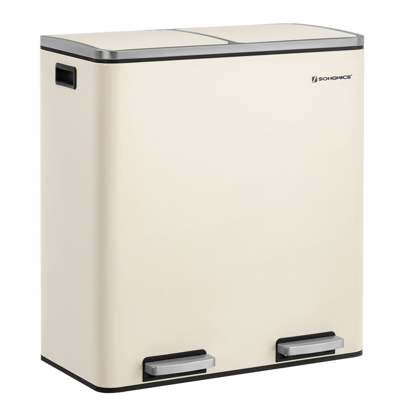 Steel Step On Multi-Compartment Rubbish & Recycling Bin - 60L, Cloud White